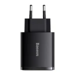 Incarcator Retea Compact Baseus, 30W, 2 X Port USB, Port USB Type-C, 3A, Quick Charge 3.0, Negru