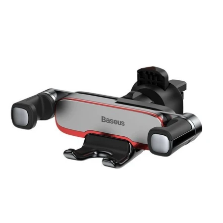 Suport pentru telefon auto Baseus, Grilaj ventilatie, Metal/ABS, Negru/Rosu