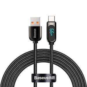 Cablu pentru incarcare si transfer de date Baseus Display, USB/USB Type-C, 66W, 1m, Negru