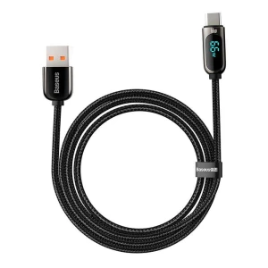 Cablu pentru incarcare si transfer de date Baseus Display, USB/USB Type-C, 66W, 1m, Negru
