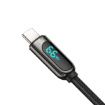 Cablu pentru incarcare si transfer de date Baseus Display, USB/USB Type-C, 66W, 1m, Negru