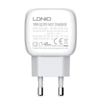 Incarcator de retea LDNIO A2313C, USB si USB-C, PD si QC 3.0, 20W, Alb