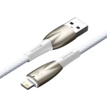 Cablu de Date USB la Lightning, Baseus Glimmer, 480 Mbps, Fast Charge, Mesh Nylon, 1m, Alb