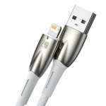 Cablu de Date USB la Lightning, Baseus Glimmer, 480 Mbps, Fast Charge, Mesh Nylon, 1m, Alb