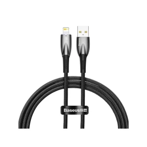 Cablu Date Incarcare Baseus Glimmer Usb La Lightning, Textil, Lungime 2M, Negru