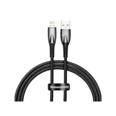 Cablu Date Incarcare Baseus Glimmer Usb La Lightning, Textil, Lungime 2M, Negru