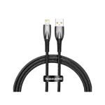 Cablu Date Incarcare Baseus Glimmer Usb La Lightning, Textil, Lungime 2M, Negru