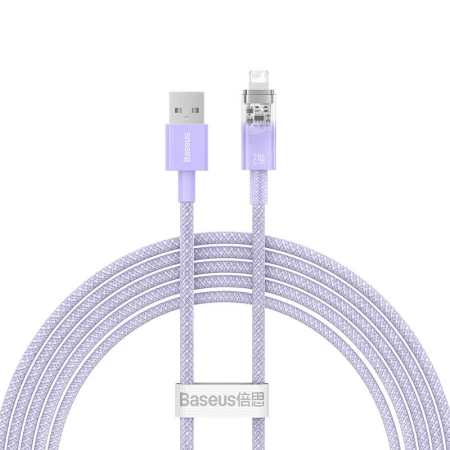 Cablu pentru incarcare si transfer de date Baseus Explorer, USB/Lightning, 2.4A, 2m, Mov