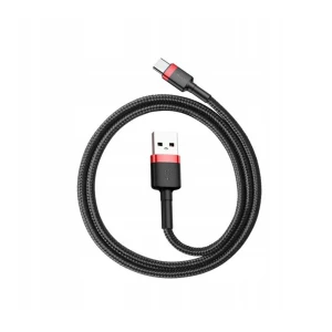 Cablu USB la Type-C, Fast Charging, 3A, 1m, R80, Aluminiu, Nailon, TPE, Baseus Cafule CATKLF EG1, Gri/Negru