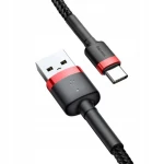 Cablu USB la Type-C, Fast Charging, 3A, 1m, R80, Aluminiu, Nailon, TPE, Baseus Cafule CATKLF EG1, Gri/Negru