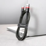 Cablu USB la Type-C, Fast Charging, 3A, 1m, R80, Aluminiu, Nailon, TPE, Baseus Cafule CATKLF EG1, Gri/Negru