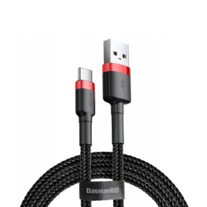 Cablu USB to Type-C, Fast Charge, 3A, 480Mbps, 0.5m, R83, Aluminiu, Nailon, TPE, Baseus Cafule CATKLF D91, Rosu/Negru