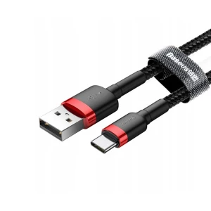 Cablu USB to Type-C, Fast Charge, 3A, 480Mbps, 0.5m, R83, Aluminiu, Nailon, TPE, Baseus Cafule CATKLF D91, Rosu/Negru
