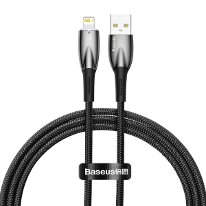 Cablu pentru incarcare si transfer de date Baseus Glimmer, USB/Lightning, 2.4A, 1m, Negru