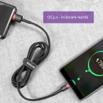 Cablu de incarcare si transfer date, mufe USB A la USB Type-C, Cafule, 2A, 2m lungime, textil, Negru-Gri