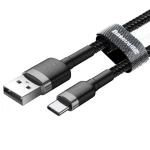 Cablu de incarcare si transfer date, mufe USB A la USB Type-C, Cafule, 2A, 2m lungime, textil, Negru-Gri