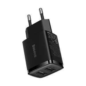 Incarcator de retea Baseus Compact CCXJ010201, 2 USB, functie de incarcare rapida, 10,5 W, Negru