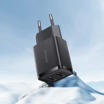 Incarcator de retea Baseus Compact CCXJ010201, 2 USB, functie de incarcare rapida, 10,5 W, Negru