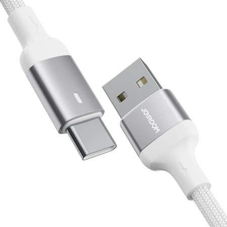 Cablu de date, Joyroom, Nylon, USB - USB C, 3A, 480 Mbps, 3 m, Alb
