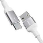 Cablu de date, Joyroom, Nylon, USB - USB C, 3A, 480 Mbps, 3 m, Alb