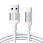 Cablu de date, Joyroom, Nylon, USB - USB C, 3A, 480 Mbps, 3 m, Alb