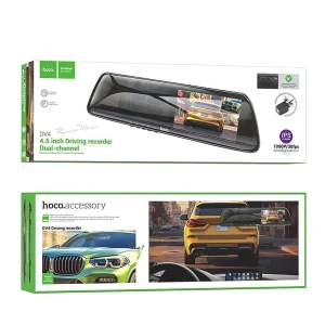 Camera auto oglinda retrovizoare, Hoco, fata/spate, LCD 4,5-inch, dual recording 1080P 30fps + 720P 30fps, cablu Type C/USB 3m