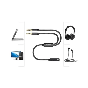 Cablu Audio Splitter Joyroom Aux Mini Mufa 3,5 Mm (female) - 2x Mini Mufa 3,5 Mm (male - Microfon Si Casti) 0,2m Negru (sy-a05)