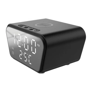 Incarcator wireless, Rebeltec, Ceas/Alarma, 10 W, USB-C, Metal, 110x80x65 mm, Negru