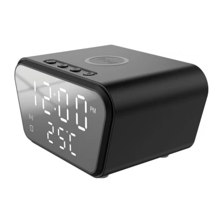 Incarcator wireless, Rebeltec, Ceas/Alarma, 10 W, USB-C, Metal, 110x80x65 mm, Negru