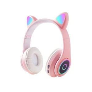 Casti audio over-ear B39, Microfon, Bluetooth, AUX, microSD, Bass, Model Urechi Pisica cu Lumini LED