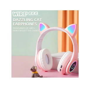 Casti audio over-ear B39, Microfon, Bluetooth, AUX, microSD, Bass, Model Urechi Pisica cu Lumini LED
