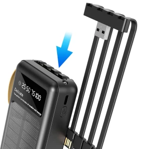 Power bank solar, Dudao, USB-A / USB-C/ Lightning / MicroUSB, 20000 mAh, Negru