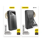 Power bank solar, Dudao, USB-A / USB-C/ Lightning / MicroUSB, 20000 mAh, Negru