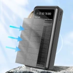Power bank solar, Dudao, USB-A / USB-C/ Lightning / MicroUSB, 20000 mAh, Negru