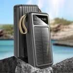 Power bank solar, Dudao, USB-A / USB-C/ Lightning / MicroUSB, 20000 mAh, Negru