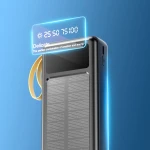 Power bank solar, Dudao, USB-A / USB-C/ Lightning / MicroUSB, 20000 mAh, Negru