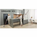 Aspirator vertical Dreame V11 VVN6, 450W, 25000 Pa, 3 moduri de aspirare, rezervor murdarie 0.5 l, autonomie 90 min, afisaj HD, gri/rosu