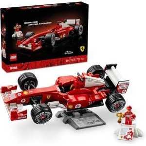 Set de constructie pentru adulti LEGO® Icons Ferrari F2004 si Michael Schumacher 11375, Masina de Jucarie, Cadou pentru Barbati Pasionati de Formula 1 si Jocuri cu Masini