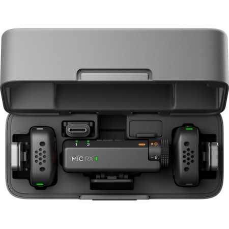 Kit DJI MIC Mini, 2x microfon, 1x receptor, 1x statie incarcare, Wireless, Omnidirectional, Raza Actiune 400m, Noise Canceling