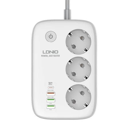 Prelungitor cu 3 prize, 4xUSB, Cablu alimentare 2 metri, smart Wi-Fi, LDNIO SEW3452