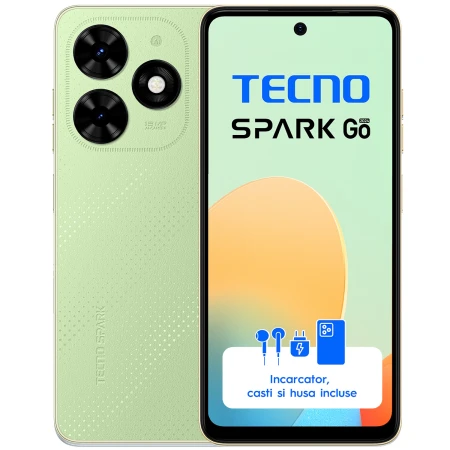 Telefon mobil Tecno Spark GO (2024), Dual SIM, 3GB RAM, 64GB, Magic Skin Green
