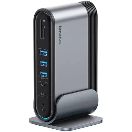 Hub, Baseus, 17 porturi, USB-C/USB 3.0/PD/PC/RJ45/SD/TF, Gri
